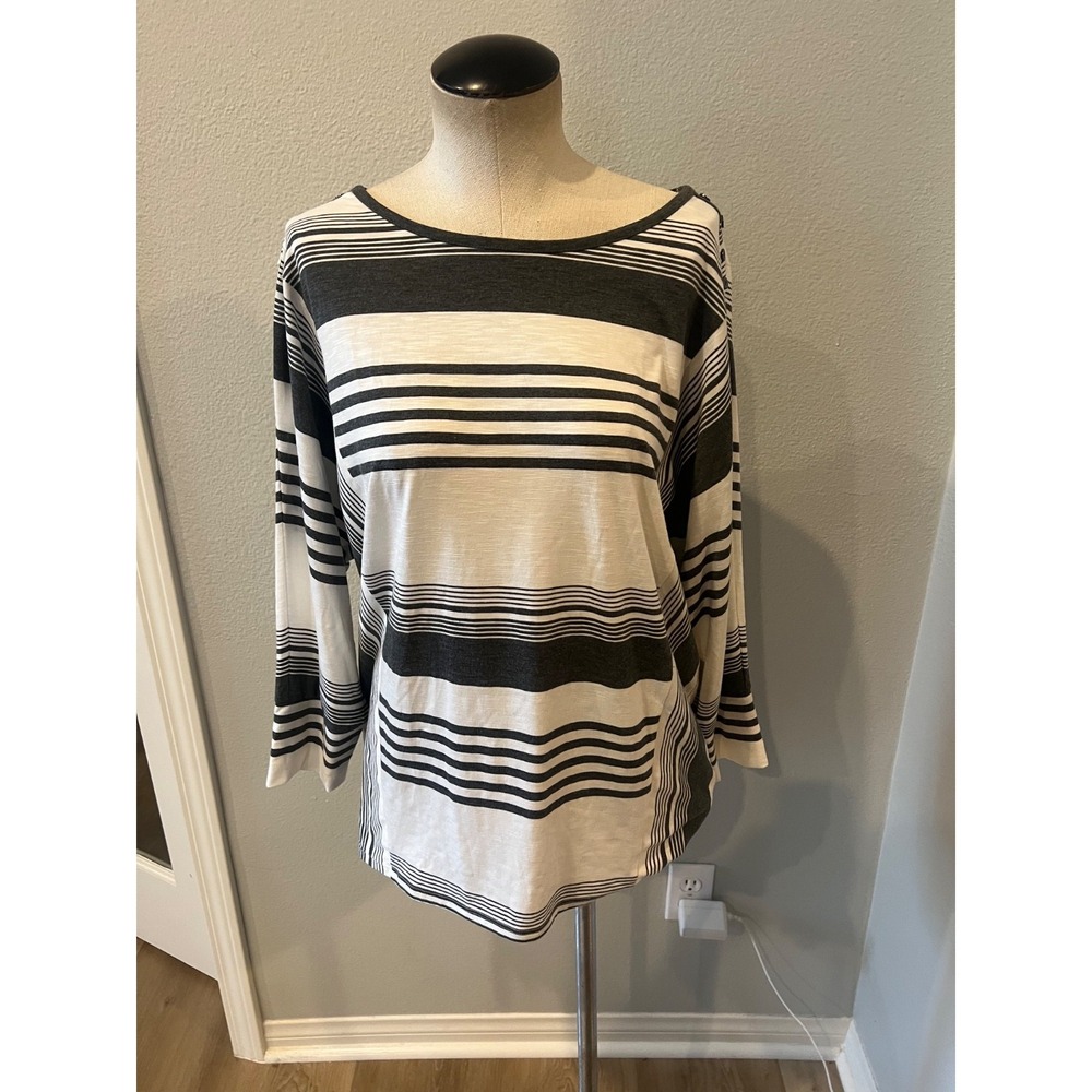 Two by Vince Camuto Women's Large Black White Striped Dolman Sleeve Top